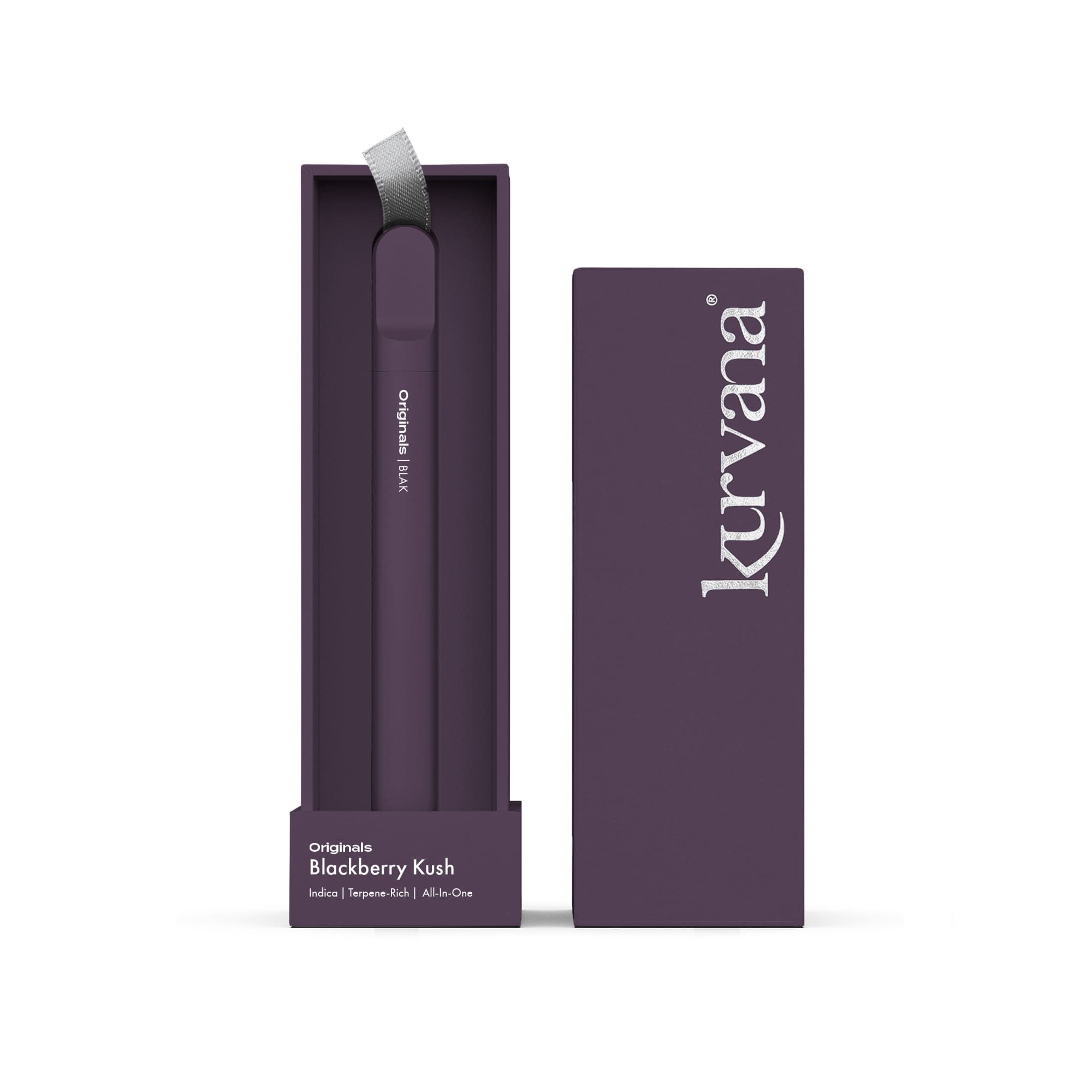 kurvana_originals_aio_blak-2000x2000 | Kurvana | Curated for years. Experienced in moments. An image of Kurvana's Originals collection Blackberry Kush strain All-In-One disposable vape.
