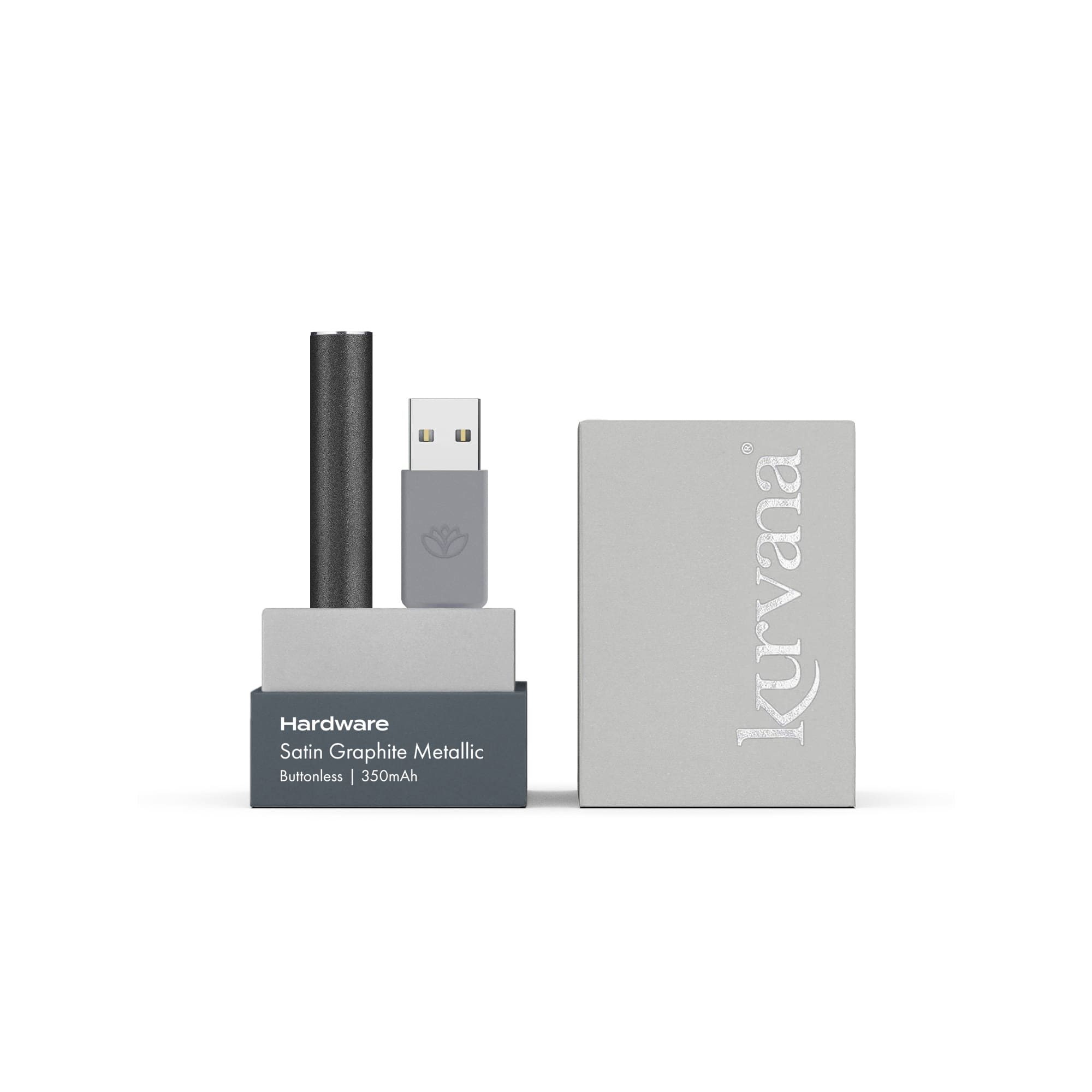 kurvana_hardware_satin_graphite-2000x2000 | Kurvana | Curated for years. Experienced in moments. Kurvana's Satin Graphite Metallic 350 mAh, quick charge automatic buttonless battery.