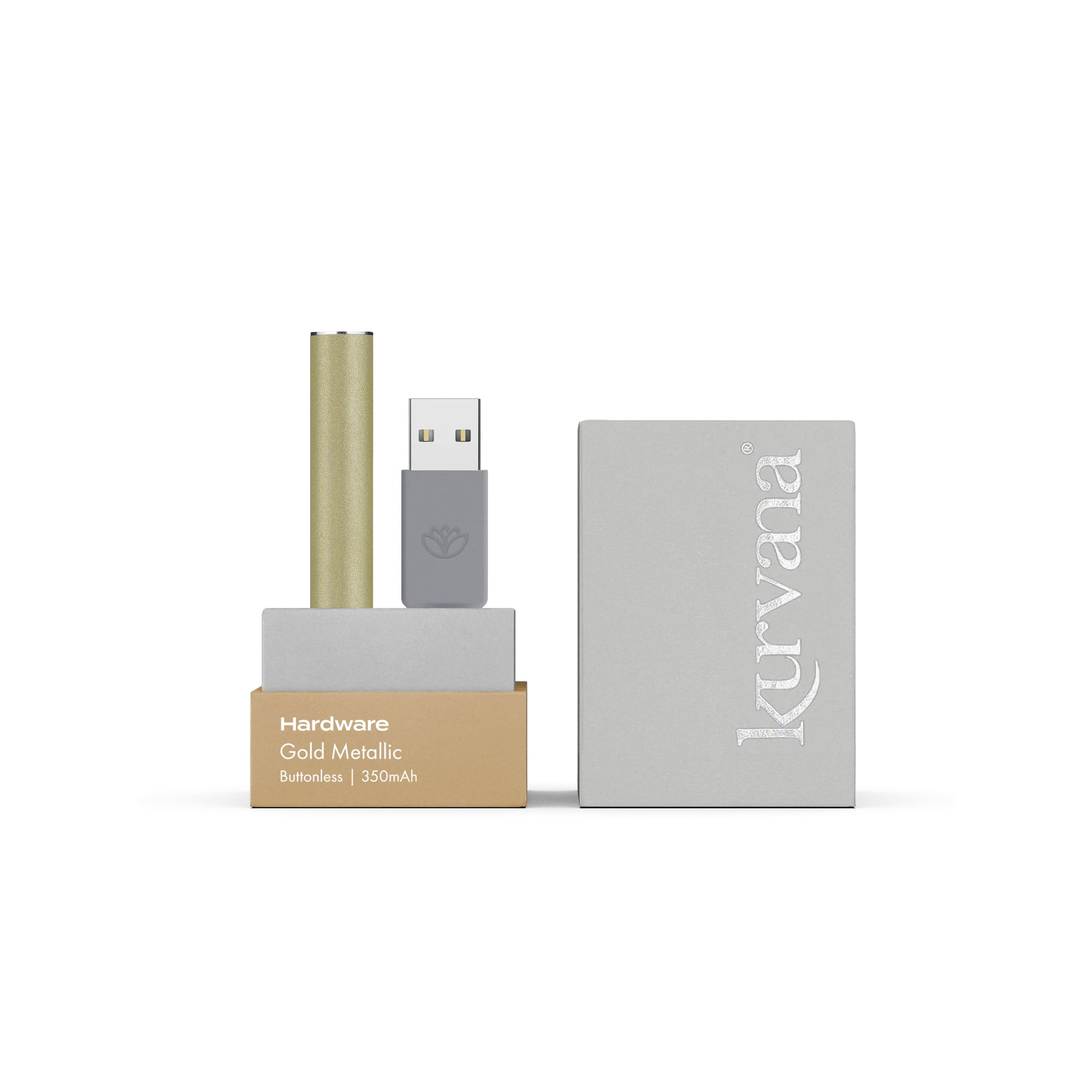 kurvana_hardware_gold-2000x2000 | Kurvana | Curated for years. Experienced in moments. Kurvana's Gold Metallic 350 mAh, quick charge automatic buttonless battery.