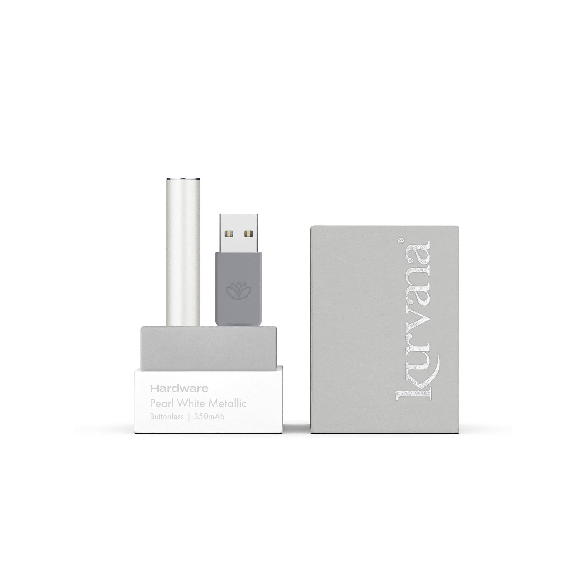 kurvana_hardware_pearl_white-2000x2000 | Kurvana | Curated for years. Experienced in moments. Kurvana's Pearl White Metallic 350 mAh, quick charge automatic buttonless battery.