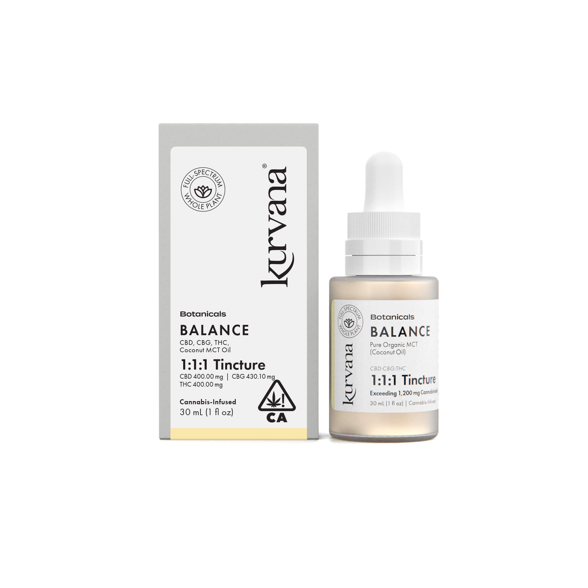 An image of Kurvana's botanicals collection Balance 1:1:1 cannabis tincture.