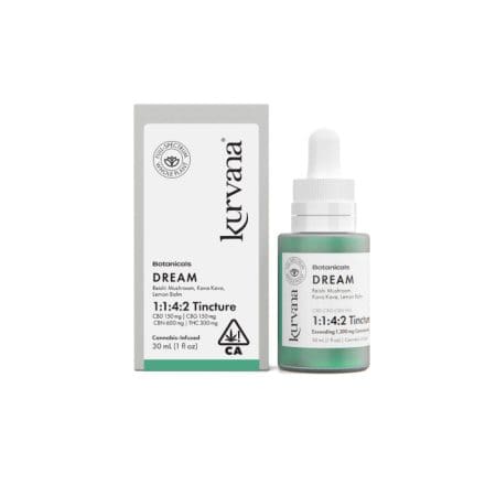 Kurvana-DreamTincture-Botanicals | Kurvana | Curated for years. Experienced in moments. An image of Kurvana's botanicals collection Dream 1:1:4:2 cannabis tincture.