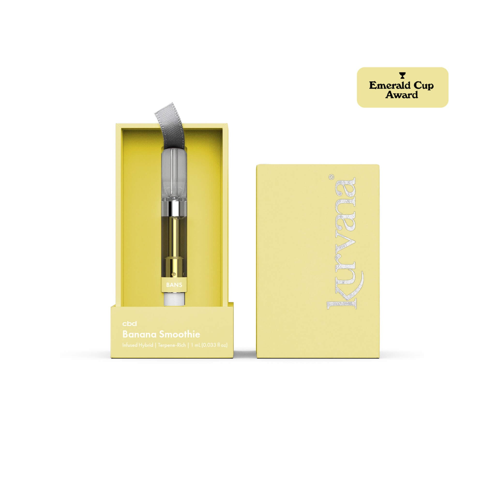 An image of Kurvana's CBD collection Banana Smoothie 5:1:5 CBD to THC ratio cartridge.