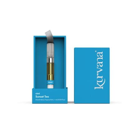 An image of Kurvana's CBD collection Sunset Tea 10:1:5 CBD to THC ratio cartridge.