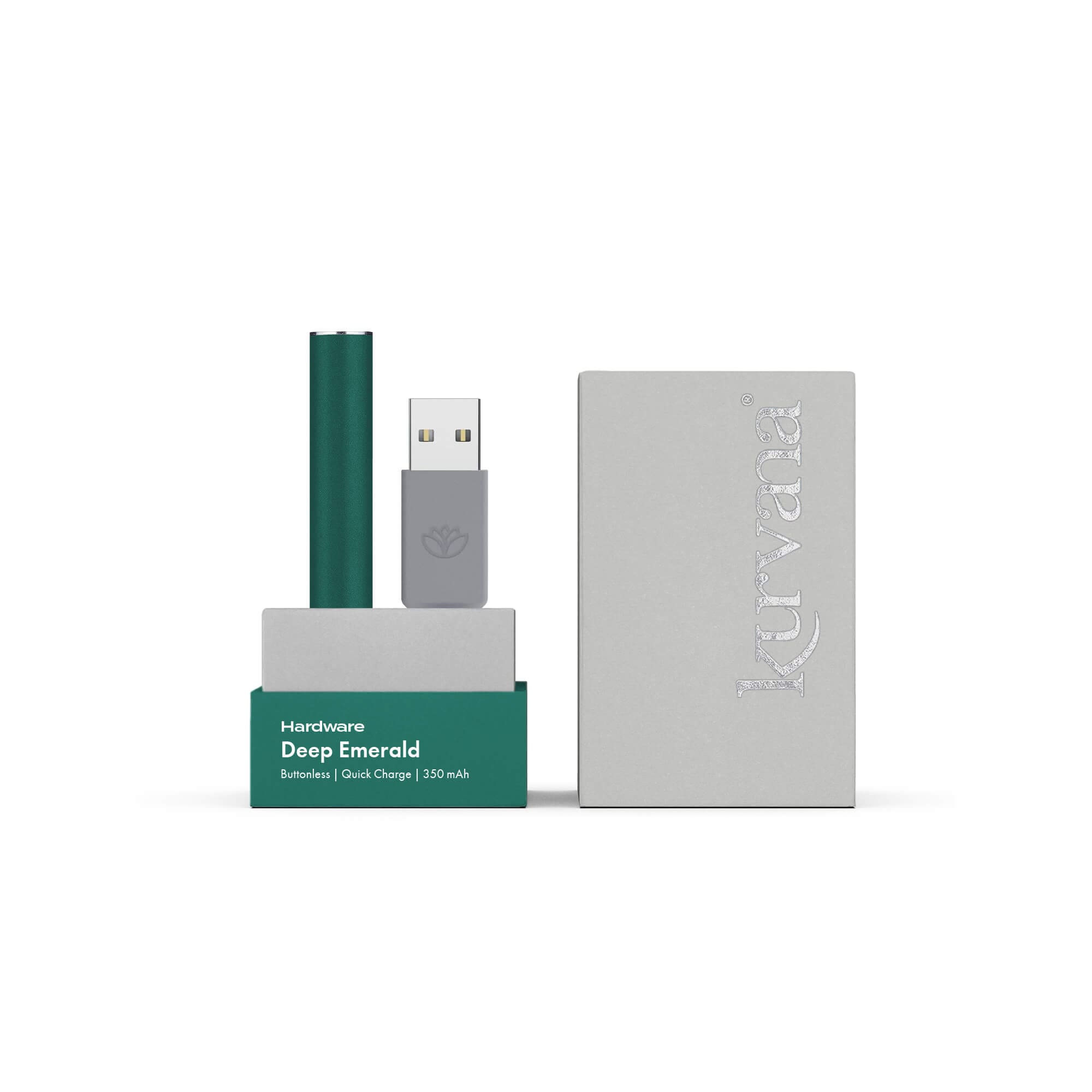 kurvana_hardware_deepemerald_2000x20000 | Kurvana | Curated for years. Experienced in moments. Kurvana's Deep Emerald 350 mAh, quick charge automatic buttonless battery.