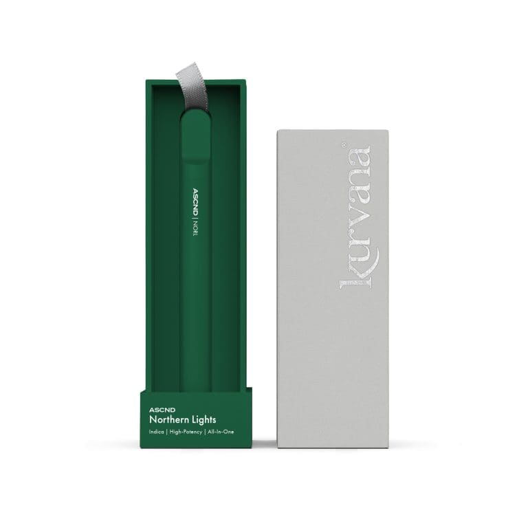 kurvana_ascnd_norl_aio_2000x2000 | Kurvana | Curated for years. Experienced in moments. An image of Kurvana's ASCND collection Northern Lights strain All-In-One disposable vape.