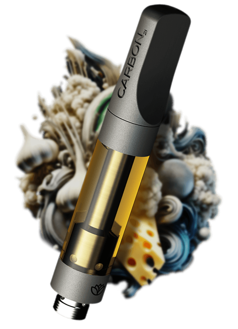 best-raw-concentrate-sauce-carts-carbon21 | Kurvana | Curated for years. Experienced in moments. Carbon vape pen with swirling abstract background, featuring sleek design and a bold look.