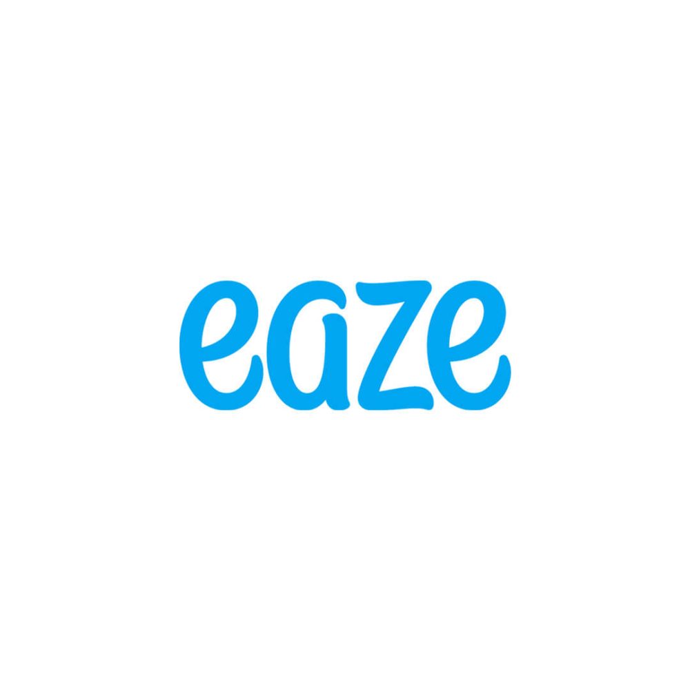 eaze | Kurvana | Curated for years. Experienced in moments. Eaze logo in blue script font on a white background, representing a delivery service brand.